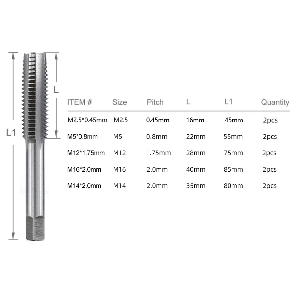 XCAN Thread Tap Set Right Hand Straight Flute Tap M2.5 M5 M12 M14  M16 Metric 2pcs Threading Tool Screw Tap Drill