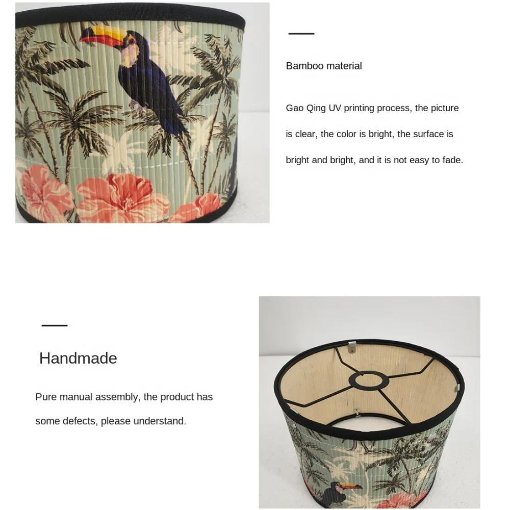 Retro Style Flower Printing Lampshade Japanese Style Homestay Decor Bamboo Art Chandelier Light Cover Chandelier Wall Lamp Shade