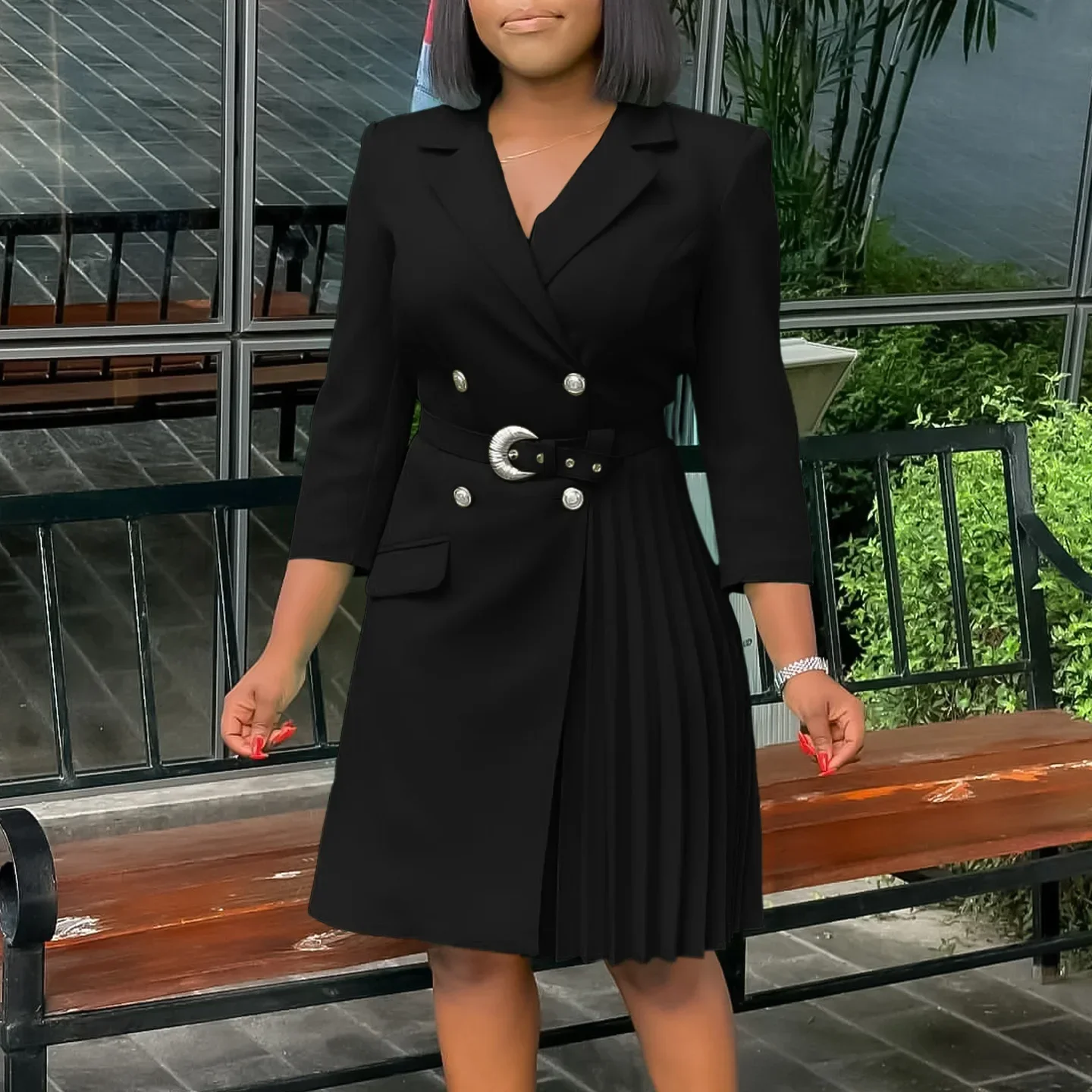 elegant solid longline blazer & dress set Blazer Dress Set main image 1
