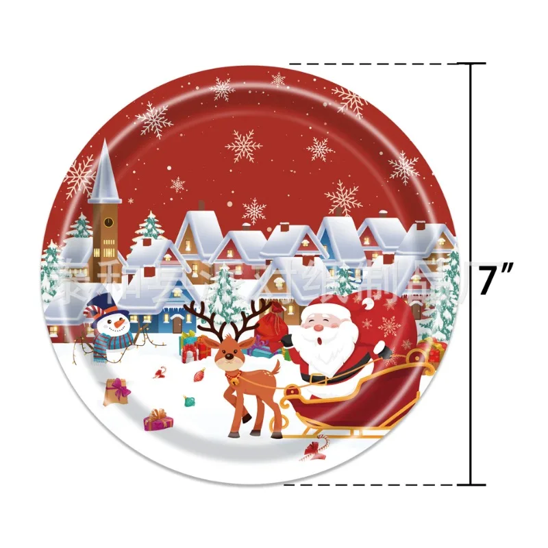 Christmas Disposable Tableware Cartoon Santa Claus Snowman Paper Plates Cups Napkins Tablecloth Christmas Party Decoration 2024