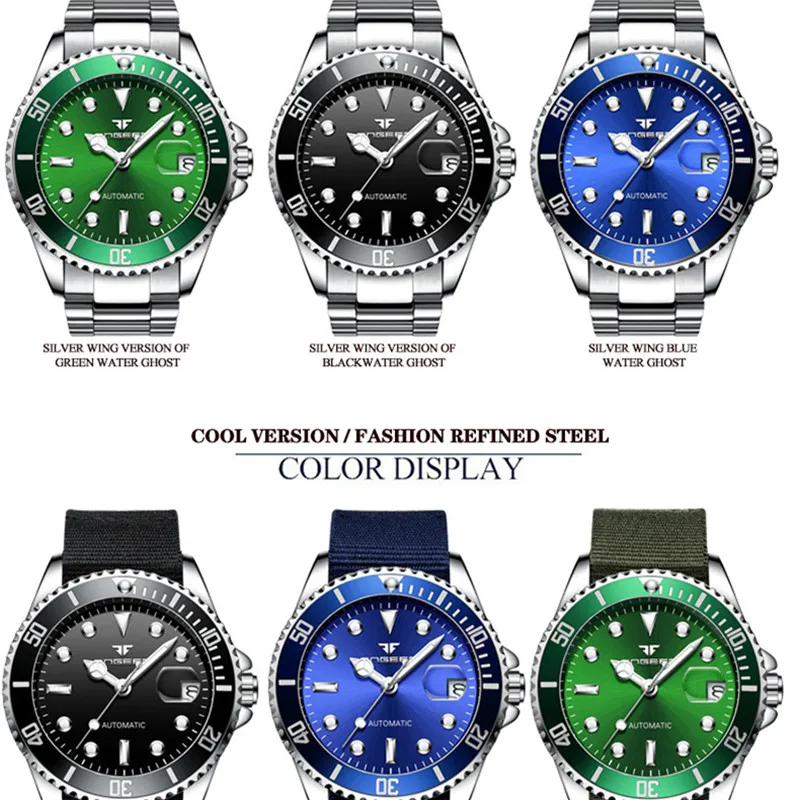 FNGEEN 9001 ساعة رجالية ماركة فاخرة إطار توربيون فولاذي ساعة ميكانيكية مضيئة تاريخ تلقائي ساعة ماسية