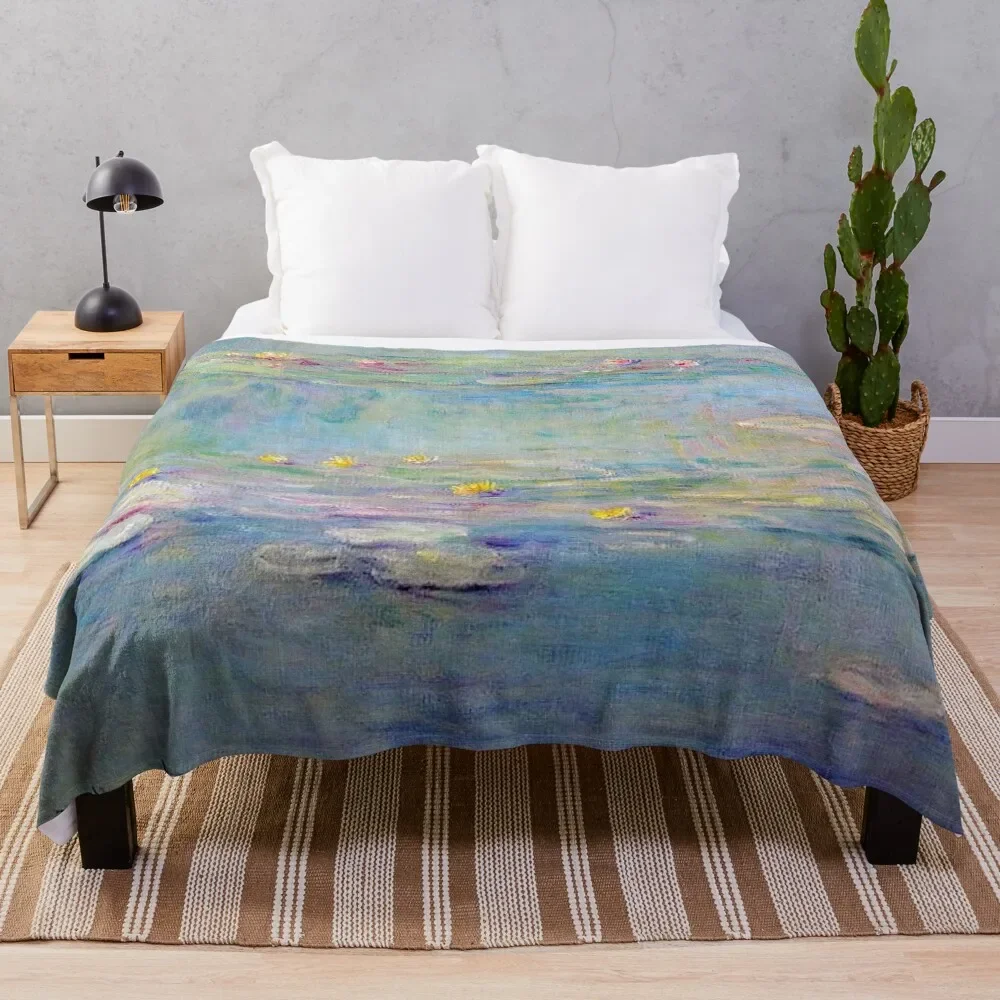 

Les Nymphéas Bleu Sarcelle de Claude Monet - Monet Teal blue Water Lilies Throw Blanket Soft Beds Sofas Blankets