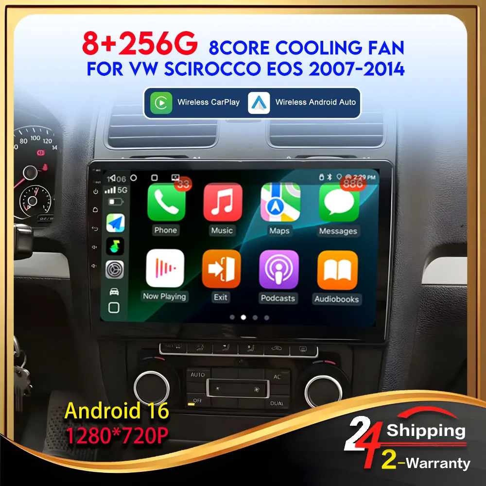 For Volkswagen VW Scirocco Eos 2007-2014 Carplay Android Auto Wireless Multimedia Android 16 Player Car Radio Stereo 8Core 4G