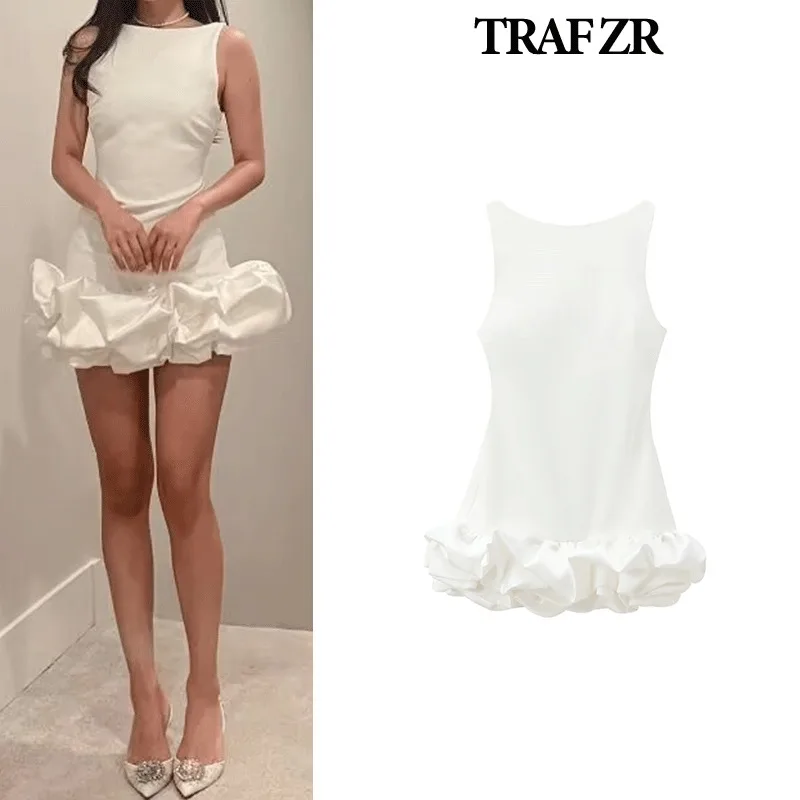 TRAF ZR Mini Dresses for Formal Occasions Party Dress Beach Wear Women 2024 Tight Miniskirts Woman Solid Hotsweet Dresses