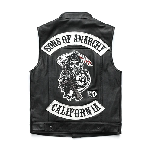 Imagen 1 del producto Chaquetas de primavera para motocicleta para hombre SOA Punk negro Moto Gilet Sons of Anarchy chaqueta de cuero para motocicleta Chaleco
