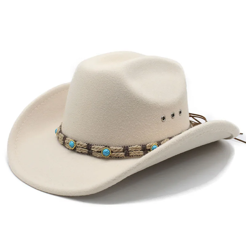 American Western Cowboy Hat Unisex One-Word Top Wide Brim Vintage Equestrian Camping Ethnic Style Tibetan Hat