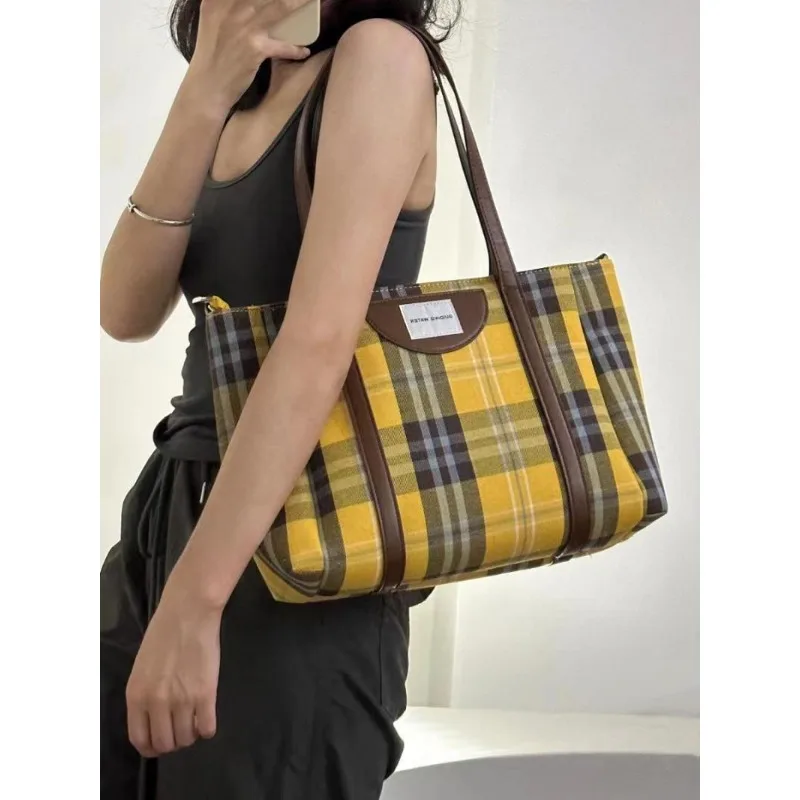 GAINNY Y2k Vintage Plaid Tote Bag Women Luxury Designer Large Capacity Shoulder Bag Female Commuting Casual 2024 Fashion Handbag