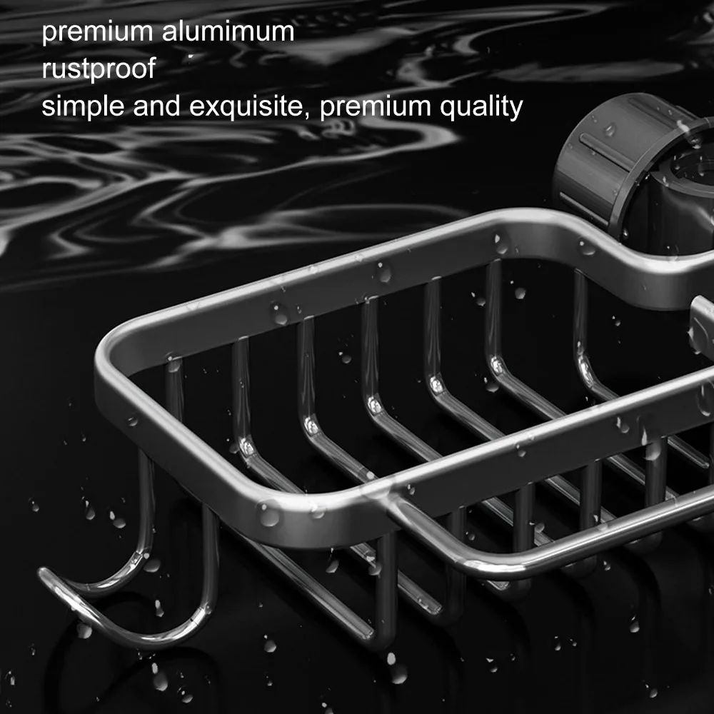 Aluminum Plastic Sink Shelf Silver Black Gold Adjustable Hanging Rack with Towel Rod Practical Sink Organizer Rack