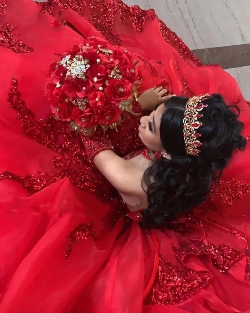 ANGELSBRIDEP Red Princess Quinceanera Dresses With Detachable Sleeves Sequin Sweetheart Sweet 16 Birthday Party Ball Gown