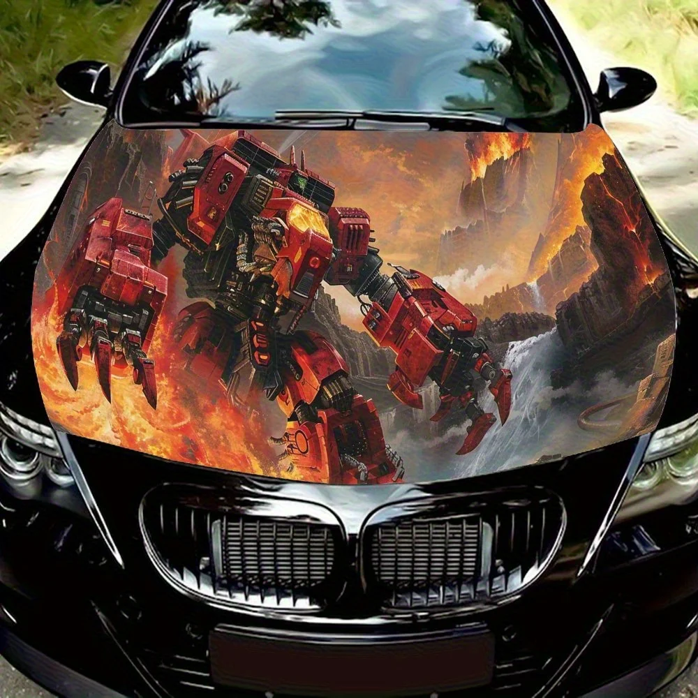 

Виниловые обертывания на капот автомобиля Red Combat Robot Fire Surge, наклейка на двигатель автомобиля, водонепроницаемые самоклеящиеся виниловые обертывания автомобиля, поверхность Pr