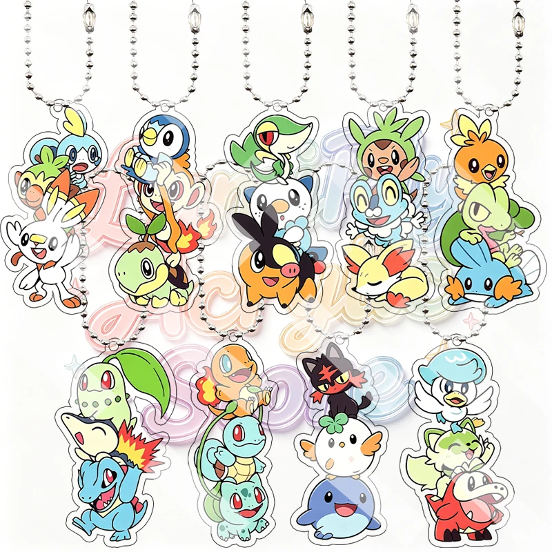 Anime Scorbunny Treecko Charmander Squirtle Bulbasaur Piplup Creative Q Version Acrylic Keychain Cute Bag Accessory Pendant Gift