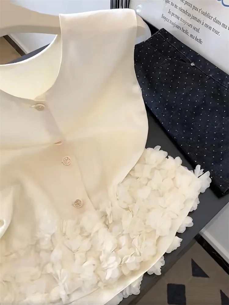 Silk Satin Petal Design Svel Vest Women's Summer Sle Commute Slim Fit round Ne ort Length Single Button Closure