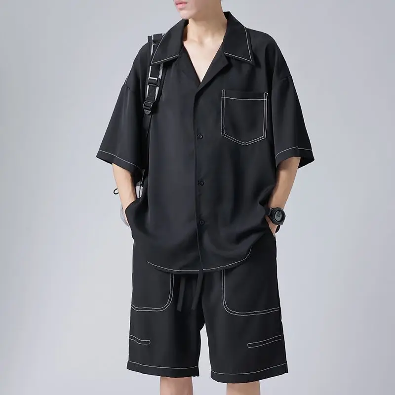 

No Logo Plain Men's Shorts Set Regular Fit Casual Tee Aesthetic Polyester 2 Piece Outfit New in Matching Male Shirts Short Sets