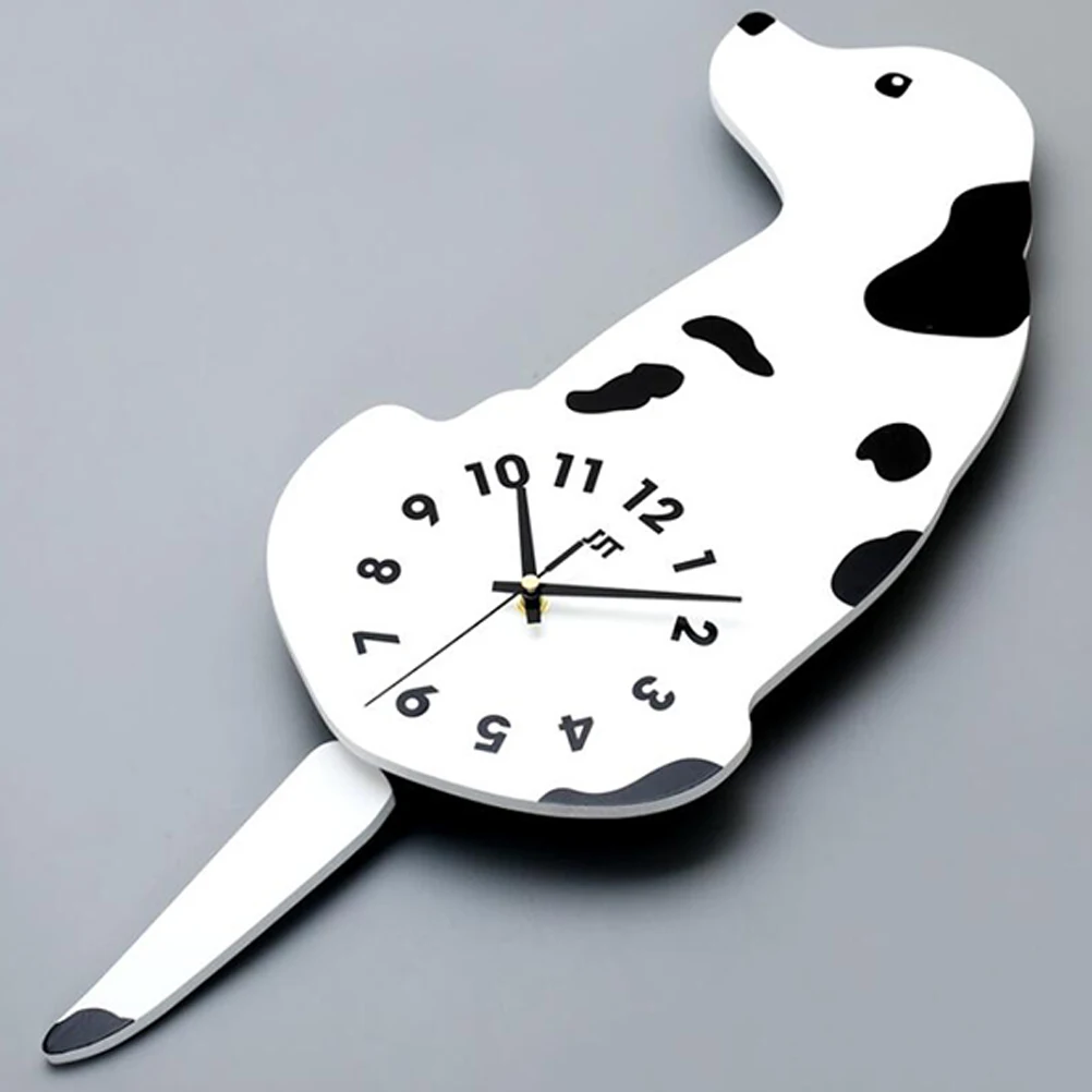 

Adorable Dog Shaped Cartoon Wall Clock Mute Creative Hanging Decor for Home Bedroom Living Room Bamboo Material