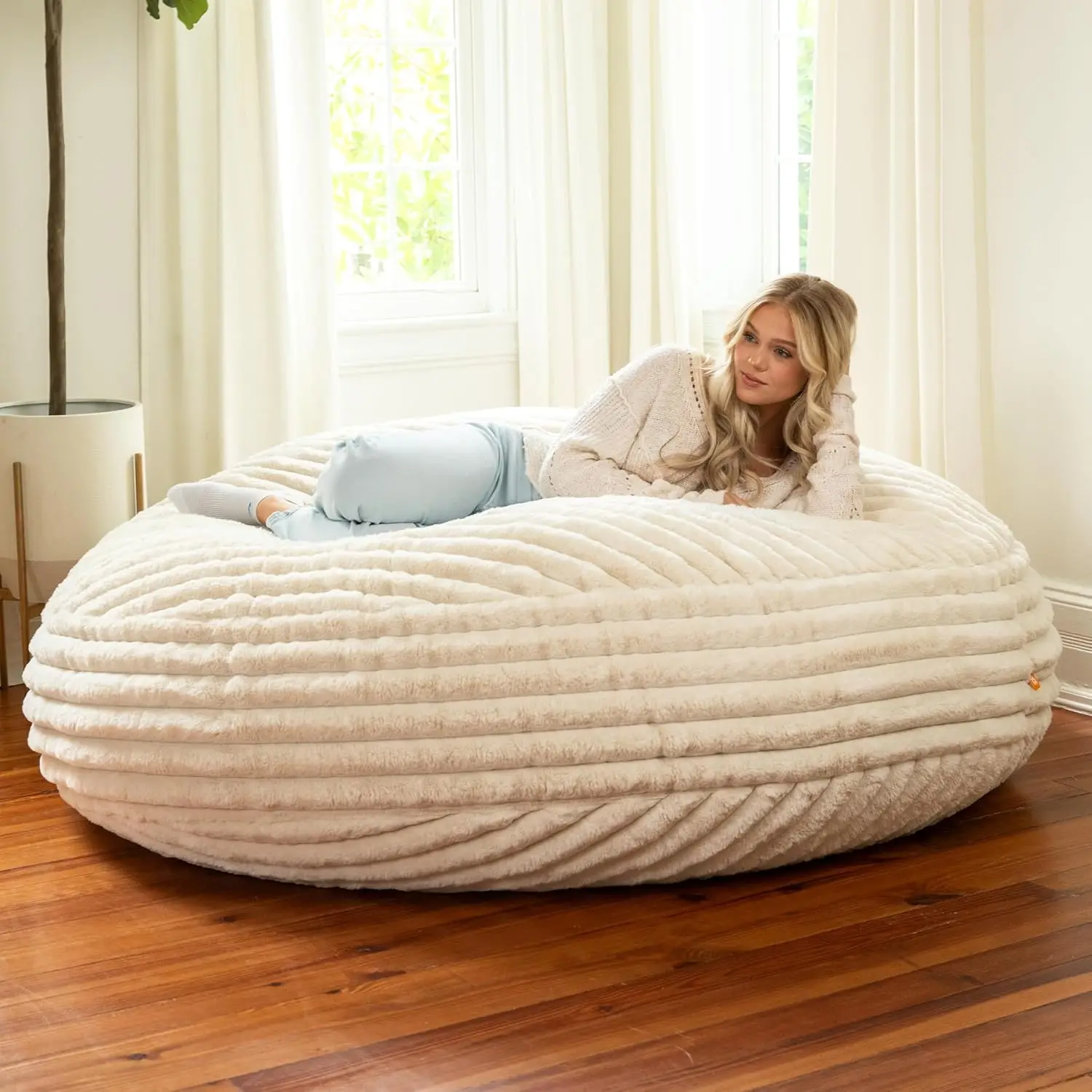 6 Foot Cocoon - Large Bean Bag Chair for Adults, Premium Luxe Faux Fur - Mondo Ivory