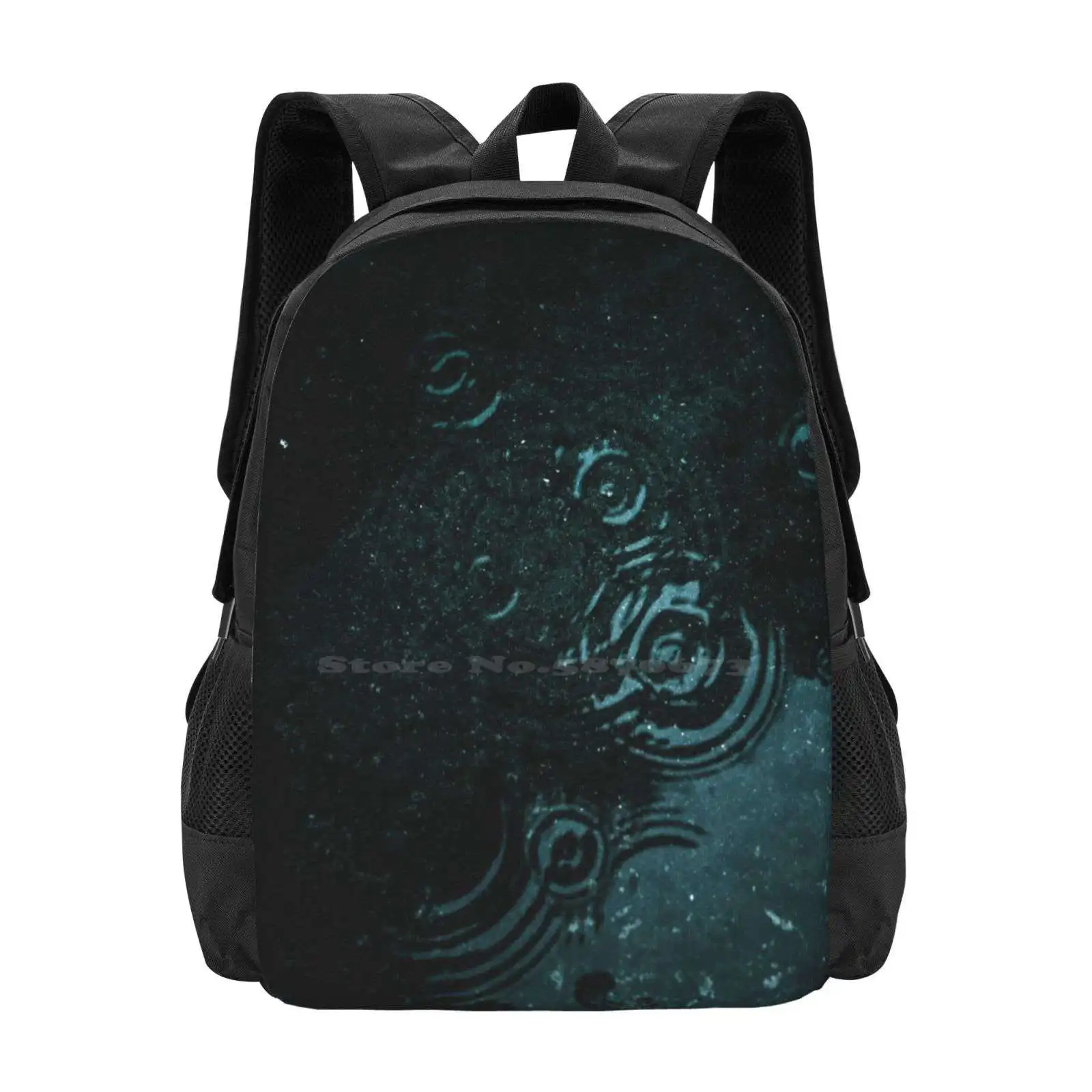 תיק עיצוב דפוס מים כהים תיקי בית ספר שחור כהה טיפות מים להלווין טקסטורת קרקע טבעות מעגלים צורות