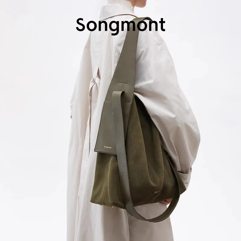 

Большая замшевая сумка Songmont с подвесными ушками, пригородная сумка-трансформер через плечо и верхняя ручка