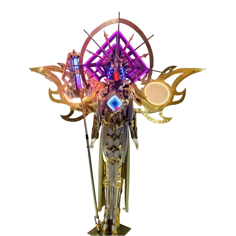 Party Female LED Light Costumes Stage Dance Wear Luminous Wings Glowing Rechargeable Women Dress Hearwear Cosplay Show Armor DJ