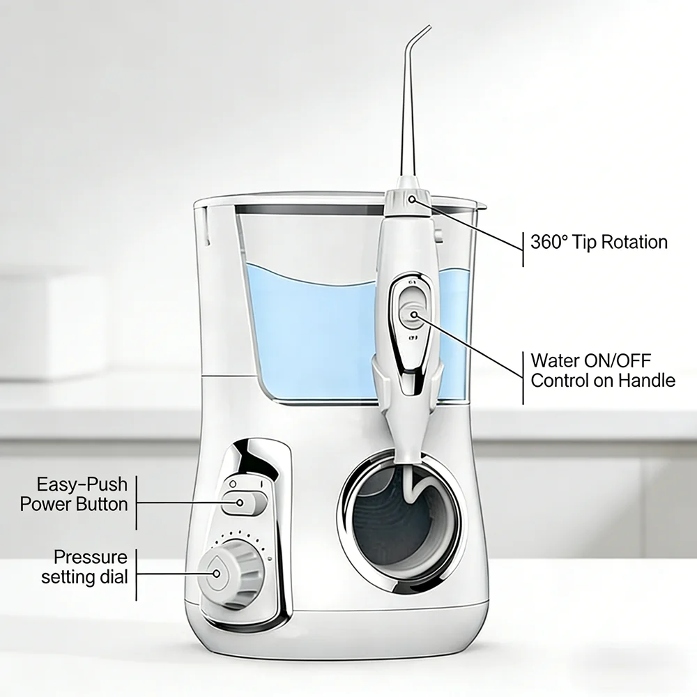 Countertop Electric Water Flosser 10 Modes 800ML Large Tank Oral Irrigator Dental Water Jet Teeth Cleaner Home Oral Care Spa