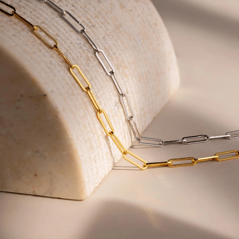 eManco 10 قطعة مشبك ورق ربط سلسلة المرأة قلادة الفولاذ المقاوم للصدأ الذهب قلادة ملونة ربط سلسلة مجوهرات Hot بالجملة #6