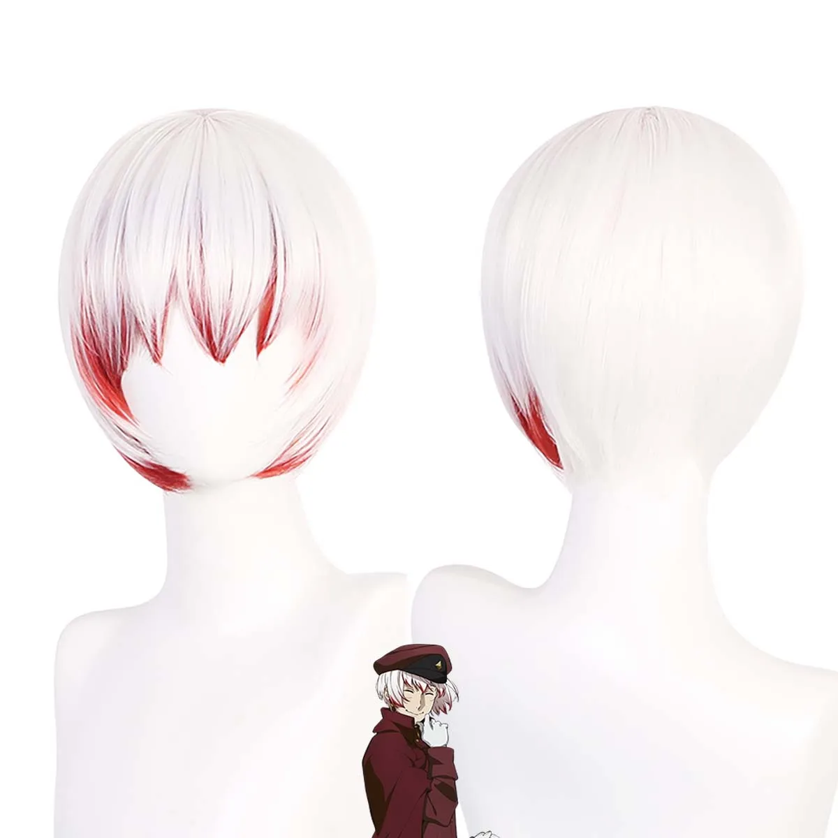

Аниме Cos Party Bungo Stray Dogs Мужчины Jono Saigiku Белый короткий смешанный красный парик