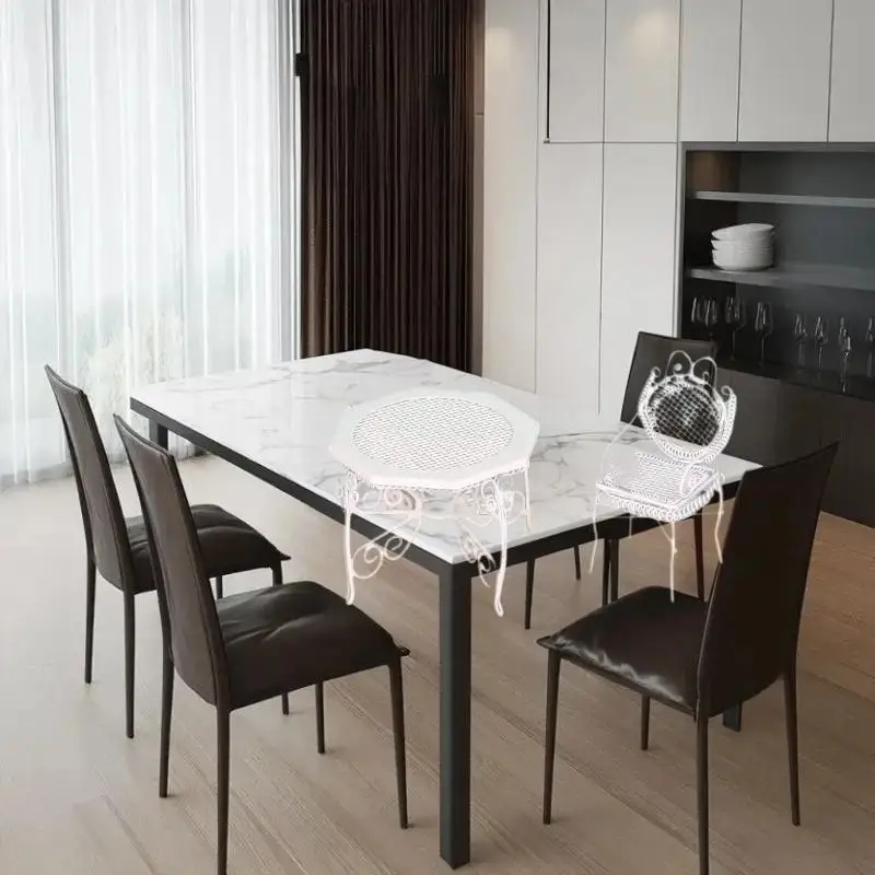 

Мини-игрушка для ролевых игр для детей, 3 шт. 1/12 кукольный домик, миниатюрный железный восьмиугольный набор столов и стульев