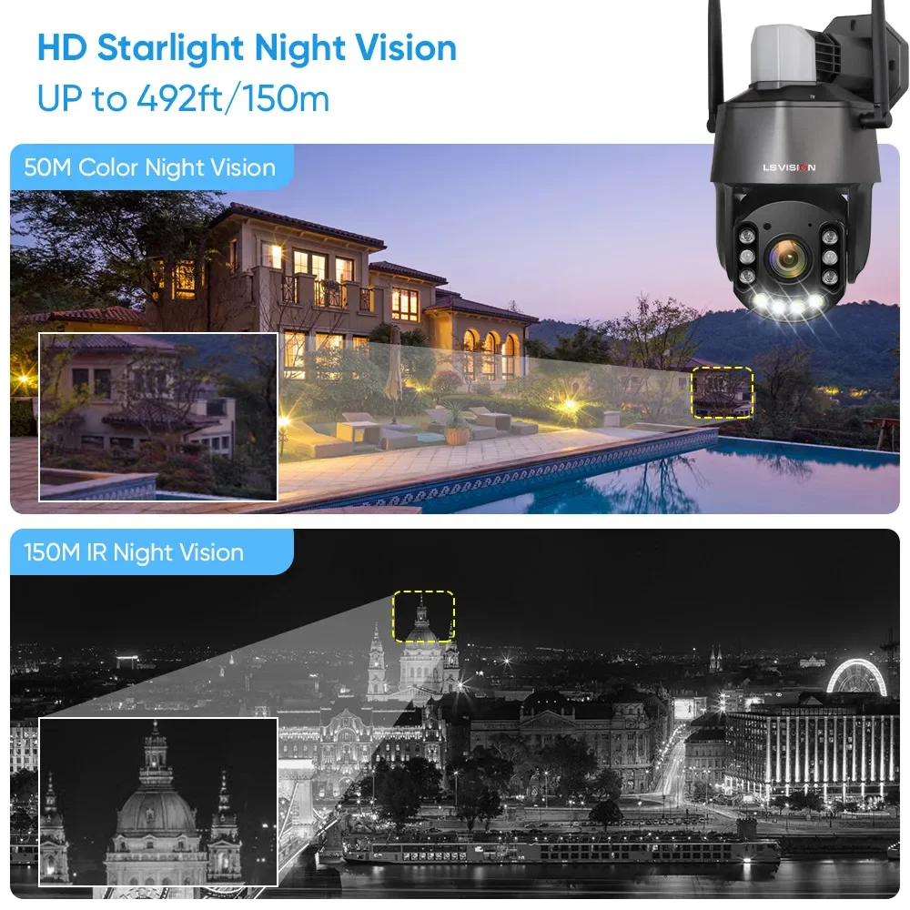 LS VISION Outdoor IP Camera 5MP 4G Sim Card WIFI  Auto Tracking 30X Optical Zoom PTZ Two Way Audio IR 150m Surveillance Camera