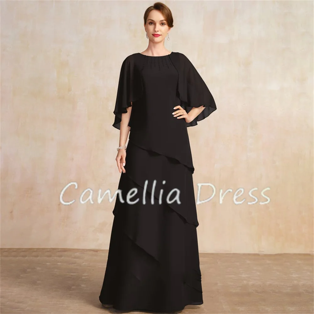 Elegant Scoop Neck Mother Of The Bride Dress A-line Floor-Length Formal Dresses with Beading Vestidos Mae Da Noiva Casamentos