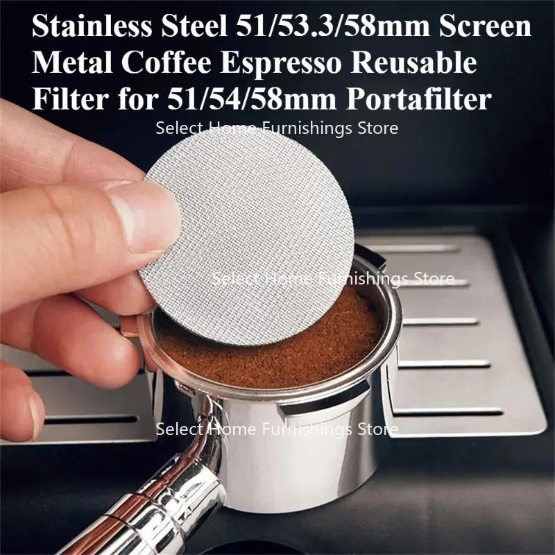Stainless Steel 51/53.3/58mm Screen Metal Coffee Espresso Reusable Filter for 51/54/58mm Portafilter