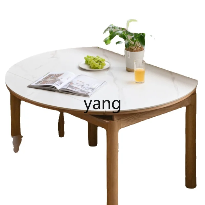 

LMM Solid Wood Folding Dining Table Household Small Apartment Retractable round Table