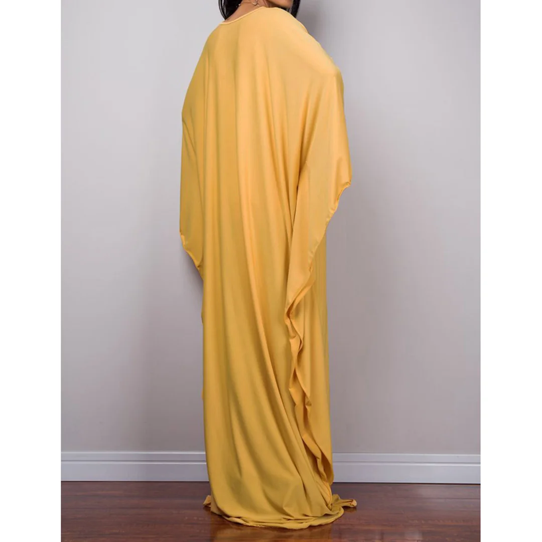 Langes Kleid im Stil einer griechischen Göttin, Tunika mit Fledermausärmeln, Strandkleid, Strandtuch, Strandmode, Kaftan, Maxikleid V4427 – Detail 34