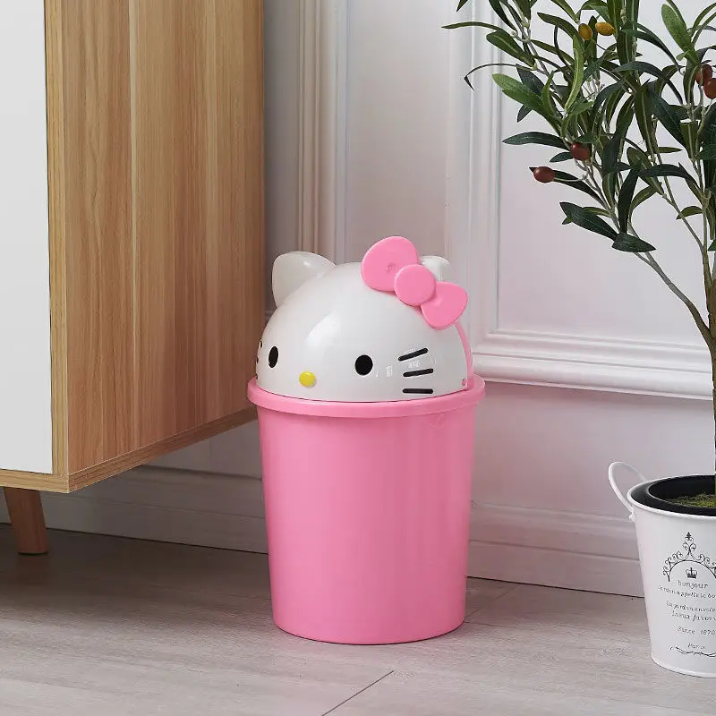 New Sanrio Hello Kitty Home Bedroom Living Room Bathroom Kitchen Large Trash Can Small Kawaii Cartoon Adult Desk Trashes Can