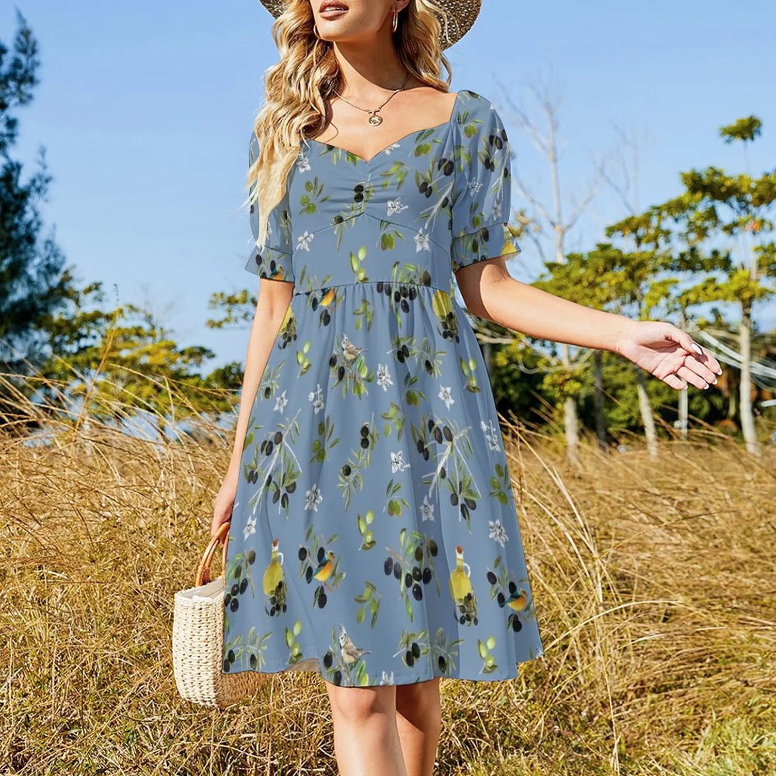 Olive oil Short-Sleeved Dress loose women's dress Women's summer suit Dress women