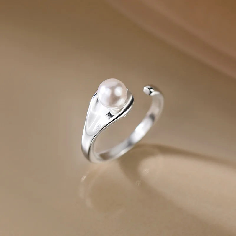 Round Rail Imitation Pearl Ring Female Summer Light Luxury Minority Design Sense Normcore Style Opening Adjustable Index Finger