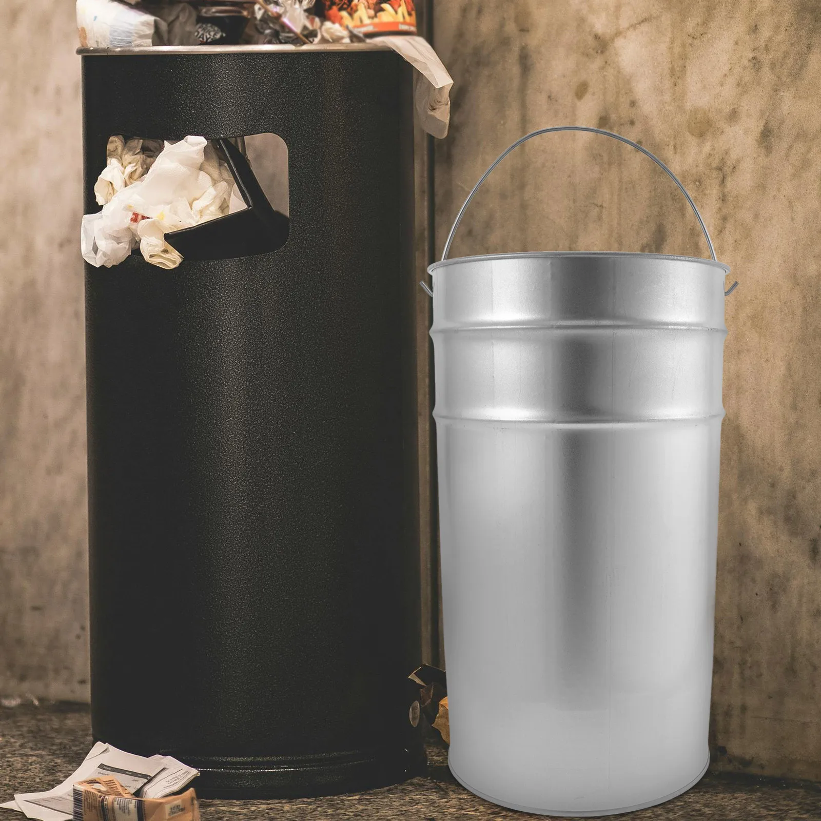 

Galvanized Iron Bucket 22 3x38 Round Trash Can H for Kitchen Bathroom Portable Garbage Container Outdoor Metal Bucket