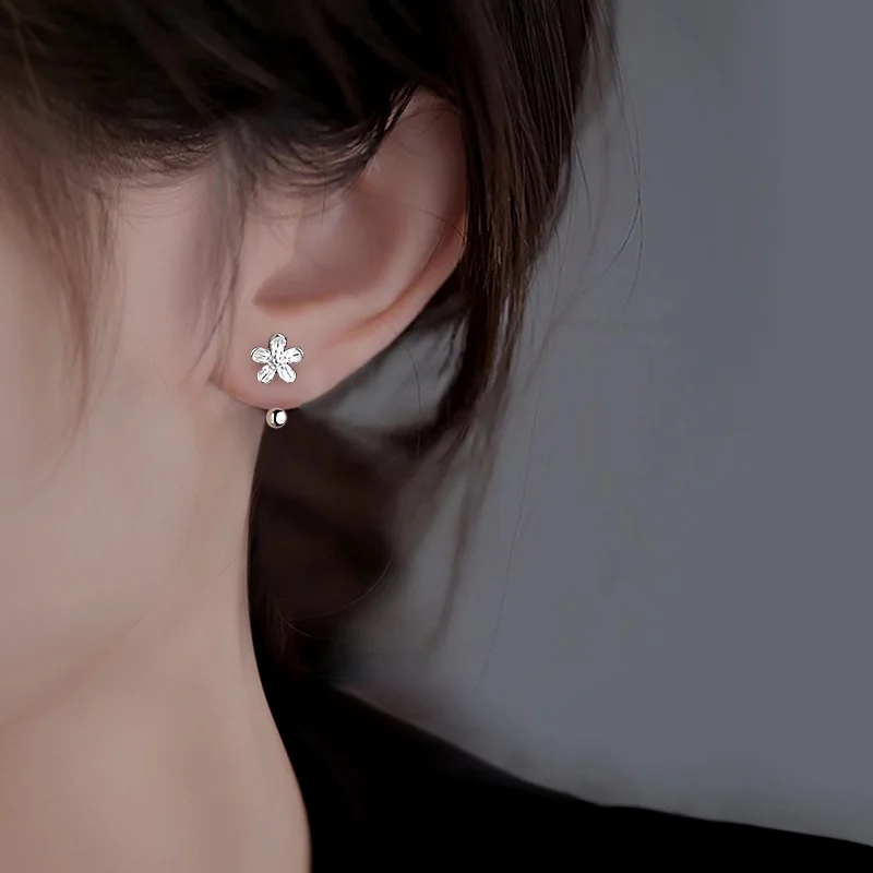 Pendientes de tuerca con forma de flor para mujer, Plata de Ley 925 auténtica, joyería fina, accesorios minimalistas de lujo ligeros