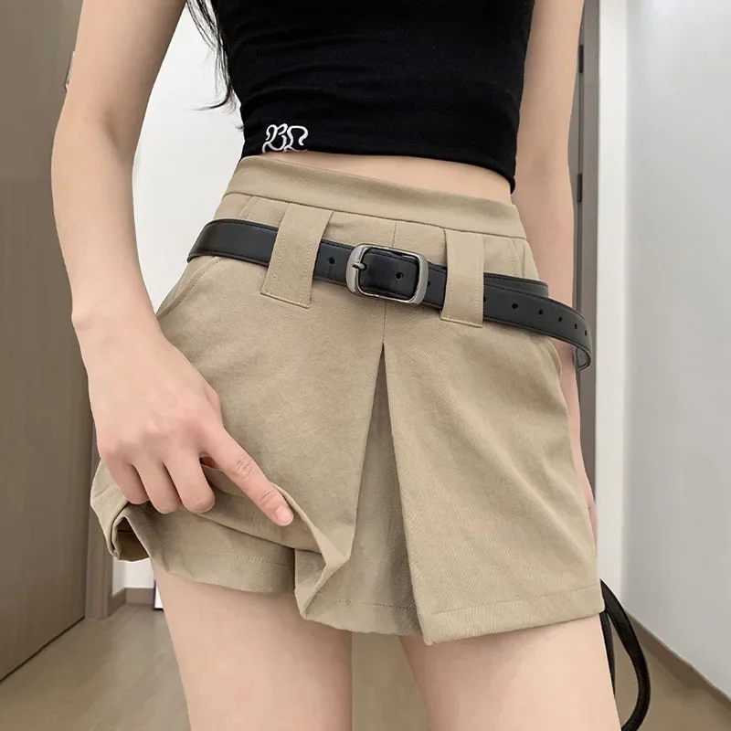 High Waist A Line Mini Skirt for Woman Summer  Slim Fit Cargo Skirt with Pockets Women Y2K Slit Pants No Belt