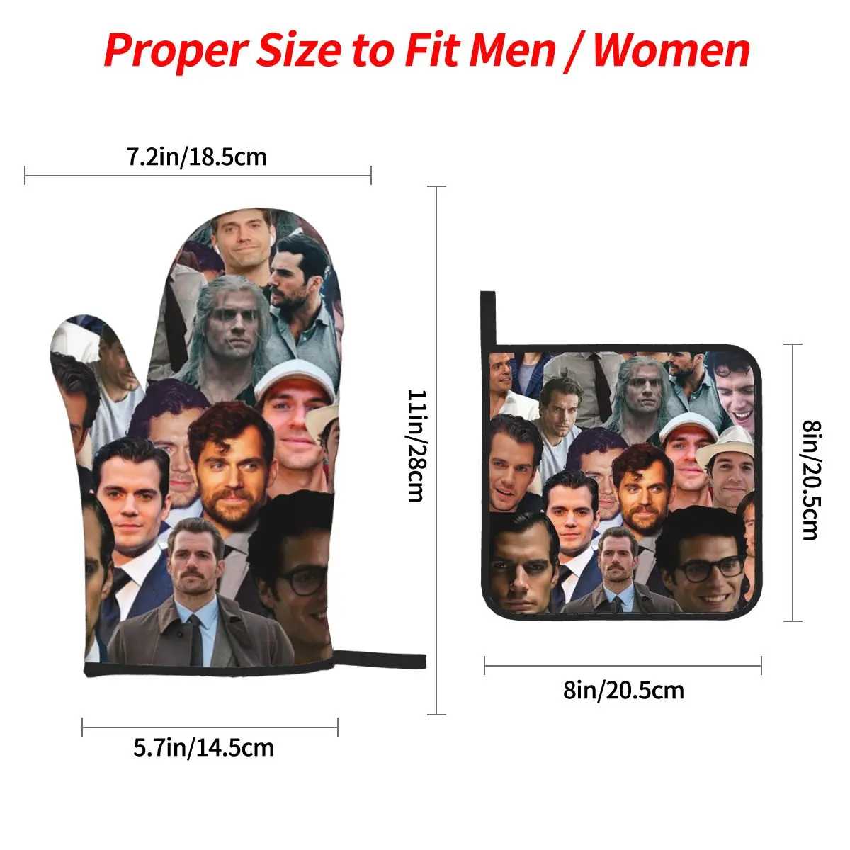 Henry Cavill Photo Collage 1 Oven Mitts and Pot Holder Sets of 4 for Baking Kitchen Cooking BBQ Resistant Non-Slip Gloves