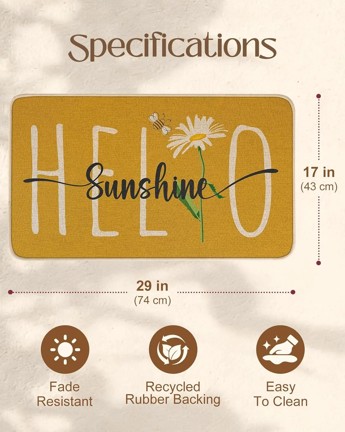 Hello Sunshine Welcome Mat Yellow Background Daisy and Bee for Cheerful Entry