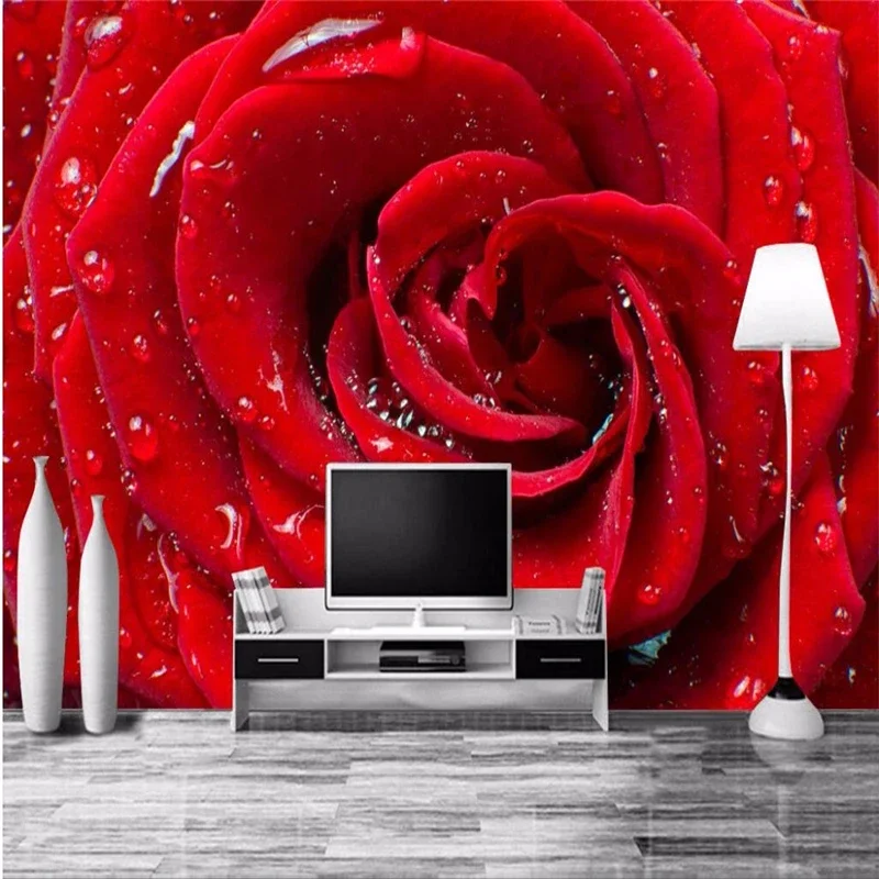 custom wall paper roll HD clear red roses living room Hotel TV sofa backdrop mural wallpaper 3d wall papers home decor Stickers