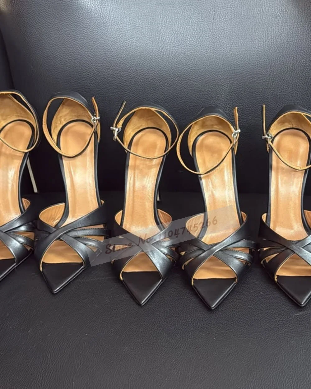 Kobiety Nude Black Matte Cross Strappy Sandały Pointed Toe Hollow Out Caged Dress Shoes Ankle Buckle Strap Elegant Dress Pumps