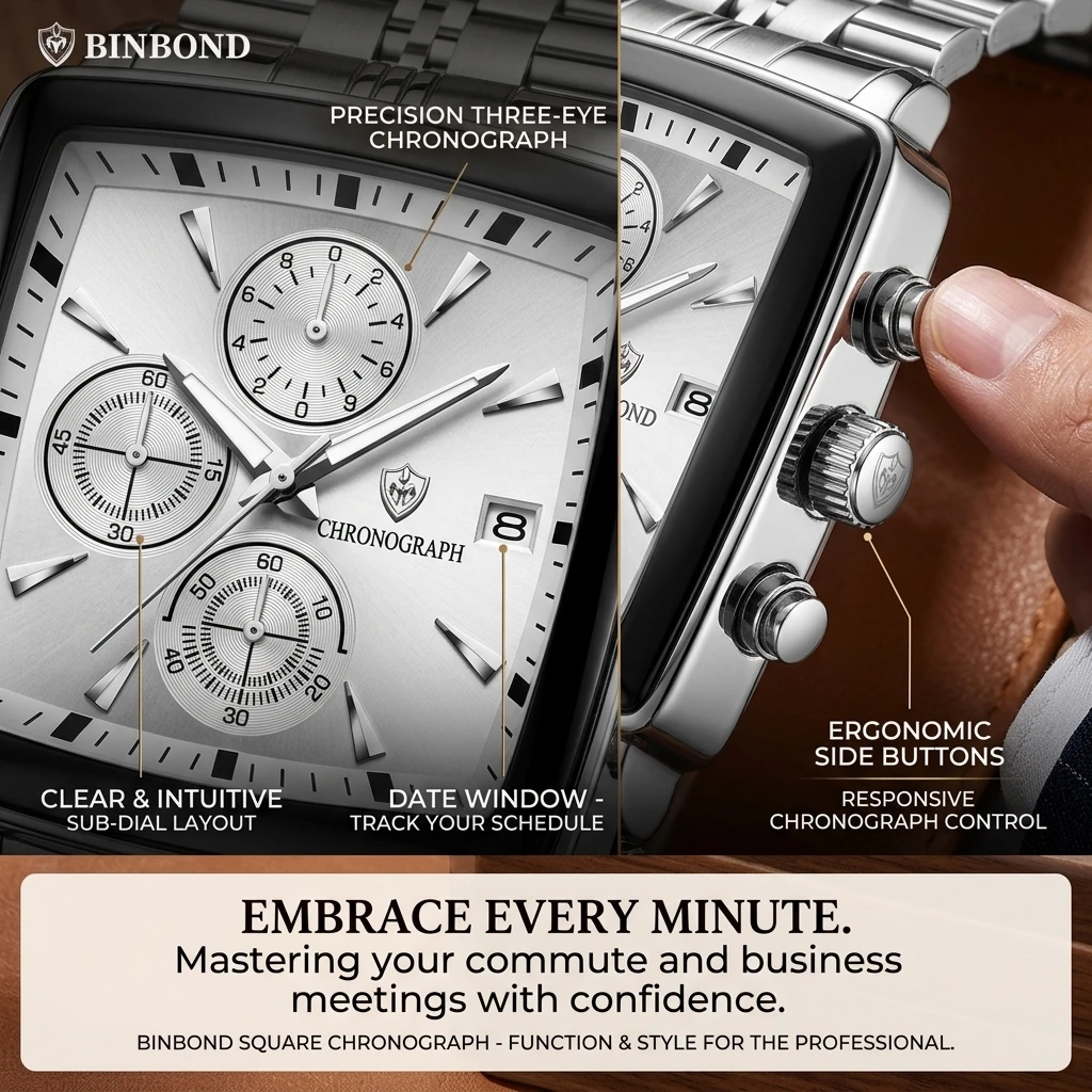 1 piece Square Dial Watch, Silver Metal Strap, Multifunctional Chronograph, Stylish and Simple, Business Casual Men's Wristwatch
