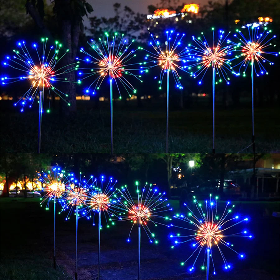 Luces solares creativas 4 en 1 480LED para decoración de jardín, lámparas de paisaje para césped, luz impermeable para patio de fuegos artificiales de Navidad