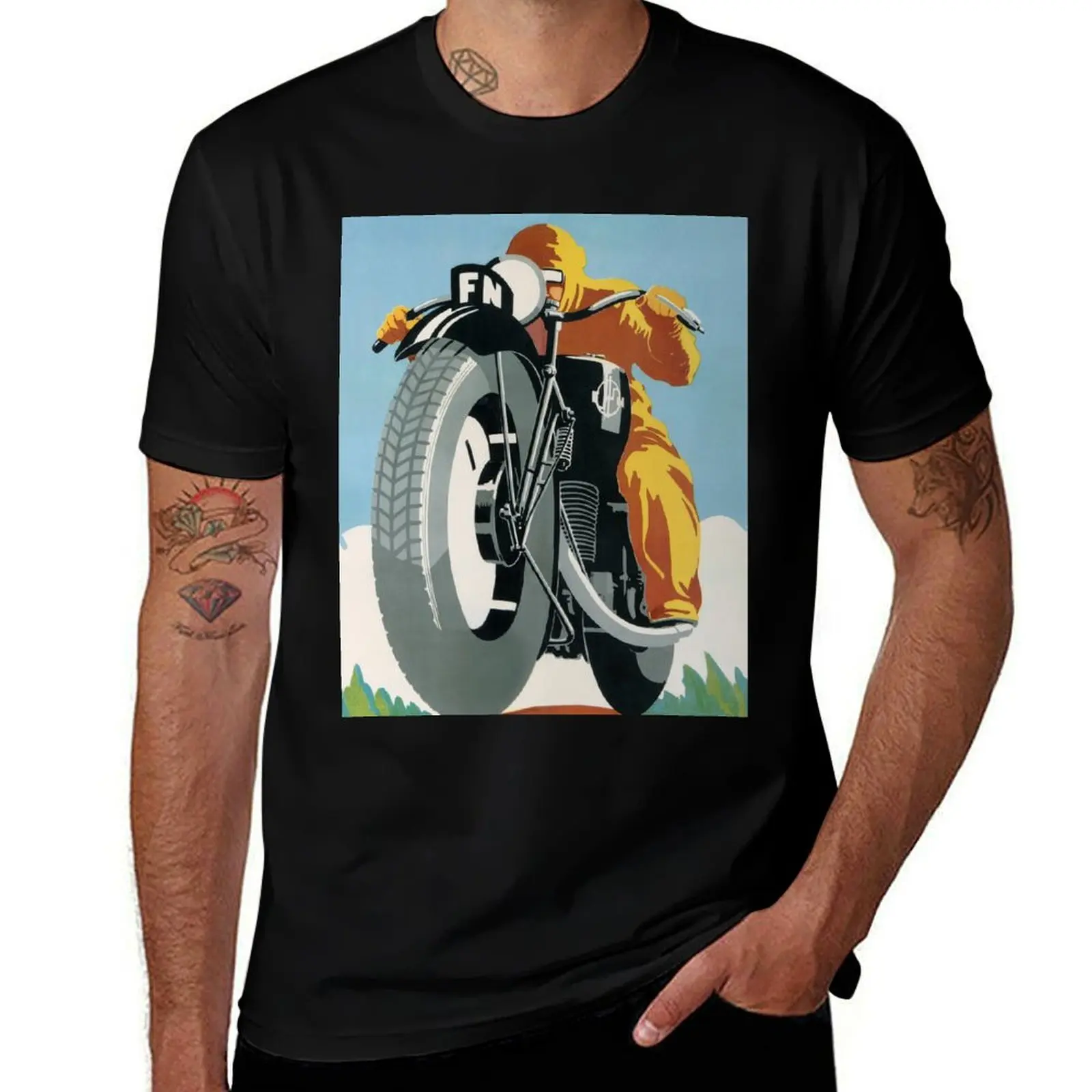 

Retro Art Deco Motorcycle Ad from 1934 T-Shirt essential t shirt man t shirts high quality luxury brand