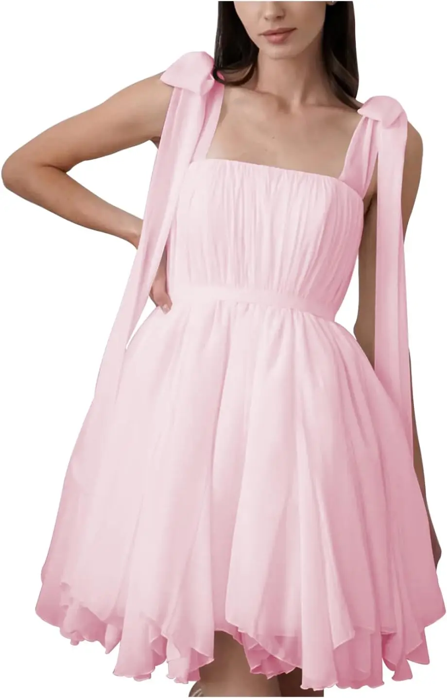 graduation-women's-chiffon-wide-shoulder-strap-wedding-dresses-for-bride-with-bow-mini-formal-dress-a-line-engagement-dress