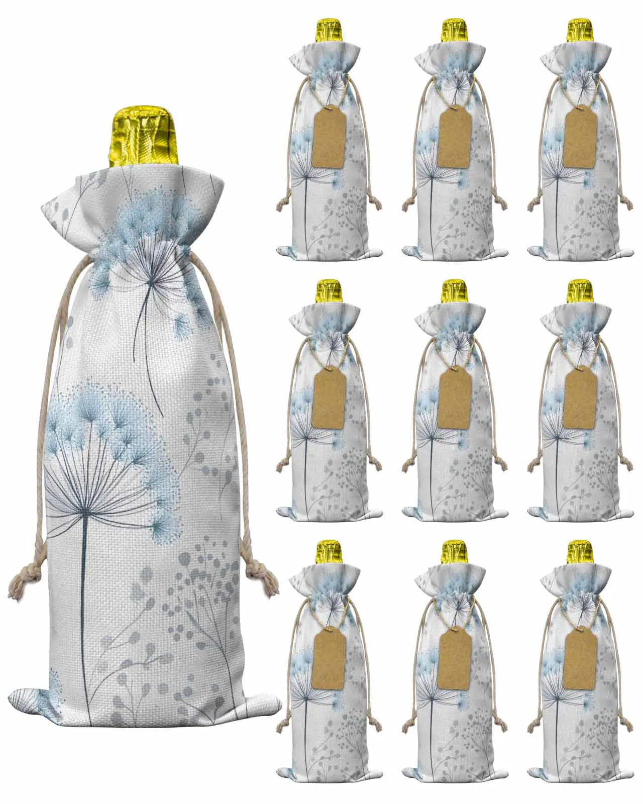

10pcs Wine Bottle Covers Country Pastoral Dandelion Plant Wine Holder Carrier Packaging Bag Wedding Party Decor Gift