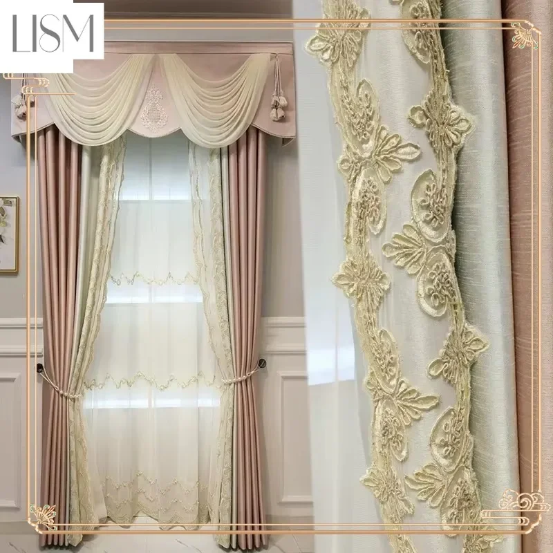 European Simple Fresh Customize Splicing Luxury Curtains For Living Room Bedroom Blackout Nordic Window Elegant Embroider Tulle