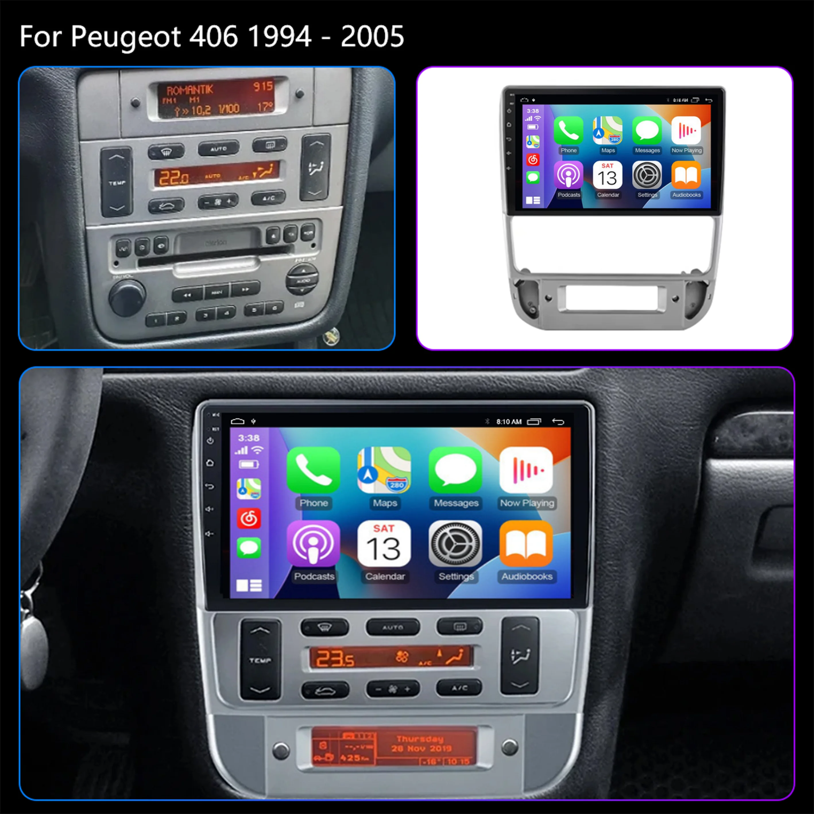Android 15 Carplay Auto 4G+WIFI Car Radio For Peugeot 406 1995-2005 Multimedia Stereo Video Player GPS Navigation Audio QLED DSP