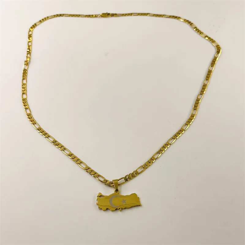 Gold plated Türkiye Star Moon Map Necklace Stainless Steel Etching Craft Ethnic Style Men and Women Versatile Necklace Jewelry