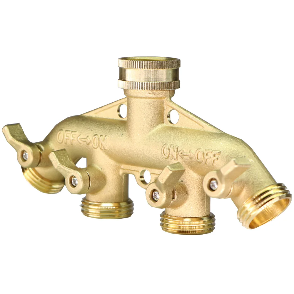3/4 Inch Solid Brass Garden Hose Adapter 4 Way Tap Connectors Distributor Switch Valve Water Splitters For Watering Irrigation